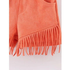 Coral Longhorn Moon Fringe Suede Short Sets