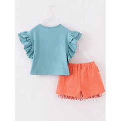 Lavender Longhorn Moon Fringe Suede Short Sets