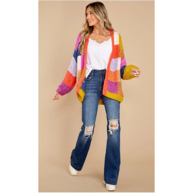 Paint Your Day Coral Red Multi Cardigan