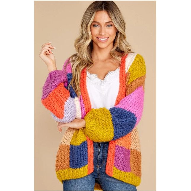 Paint Your Day Coral Red Multi Cardigan