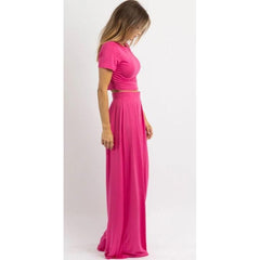 Light Gray Hot Pink Crop Top & Palazzo Pant Set