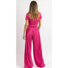 White Smoke Hot Pink Crop Top & Palazzo Pant Set