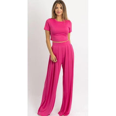 Light Gray Hot Pink Crop Top & Palazzo Pant Set