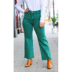 Gray High Waist Acid Wash Frayed Bootcut Jeans, DARK GREEN