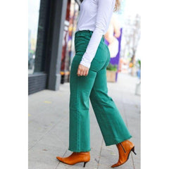 Gray High Waist Acid Wash Frayed Bootcut Jeans, DARK GREEN