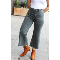 Light Gray High Waist Straight Acid Wash Frayed Cutoff High Waist Jeans