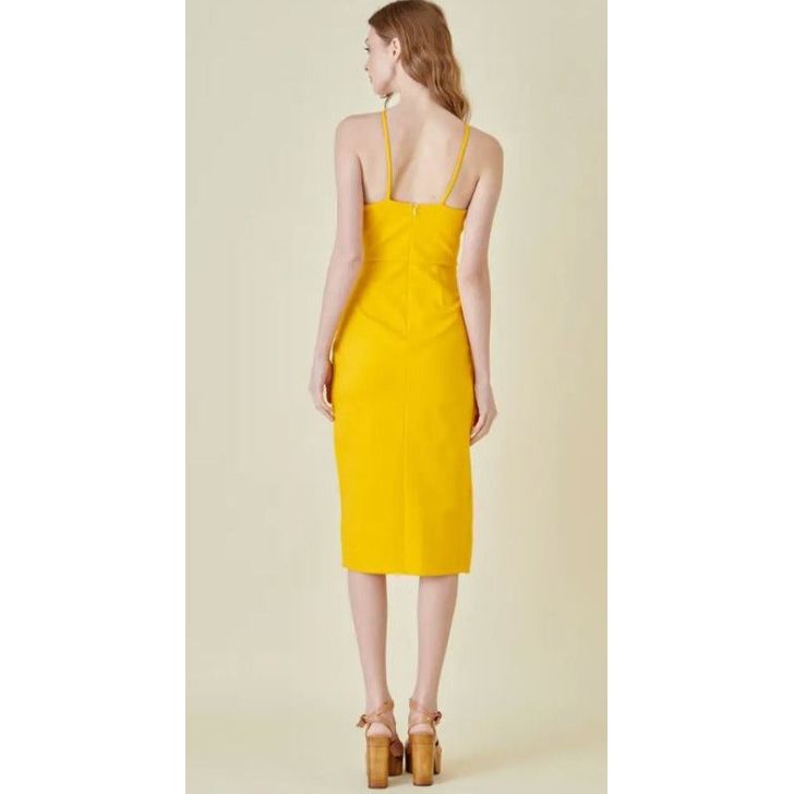 Canary Yellow Wrap Front Midi Dress