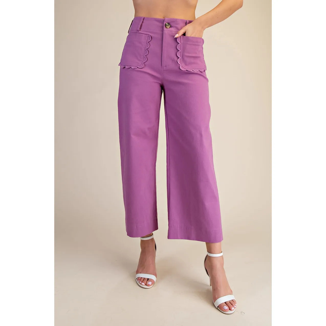 Colette Wide-Leg Scallop Pocket Pants