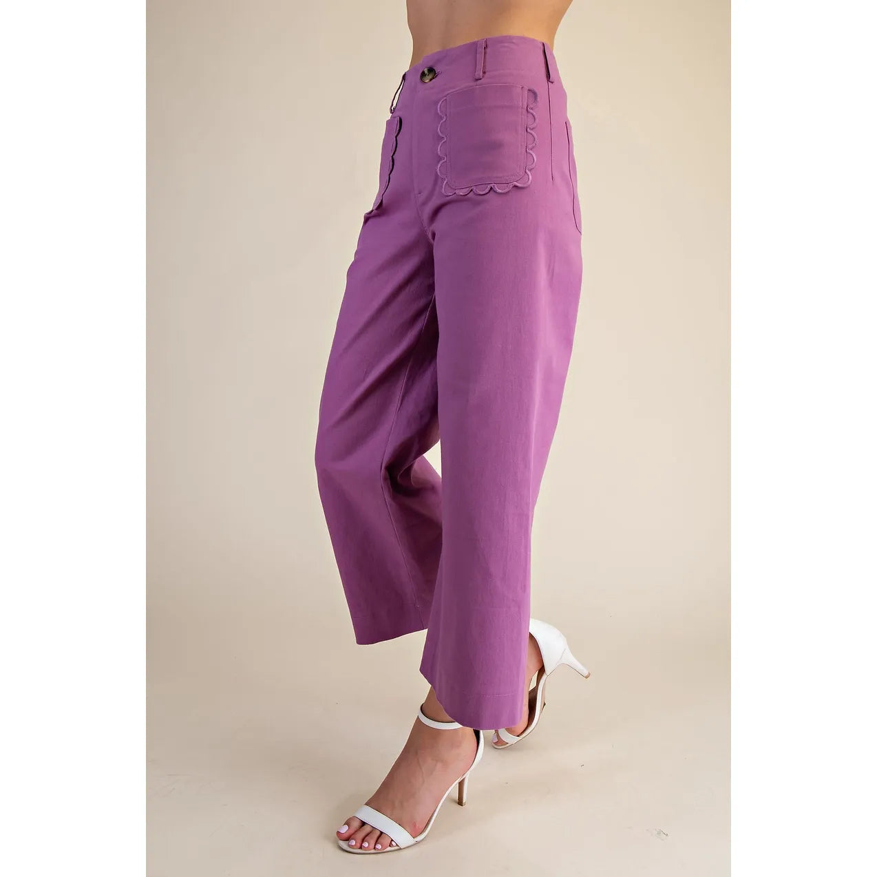 Colette Wide-Leg Scallop Pocket Pants