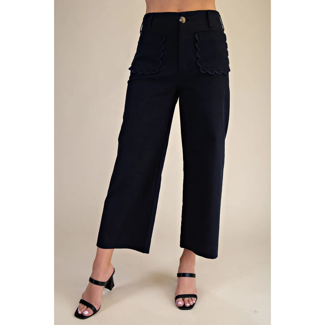 Gray Colette Wide-Leg Scallop Pocket Pants