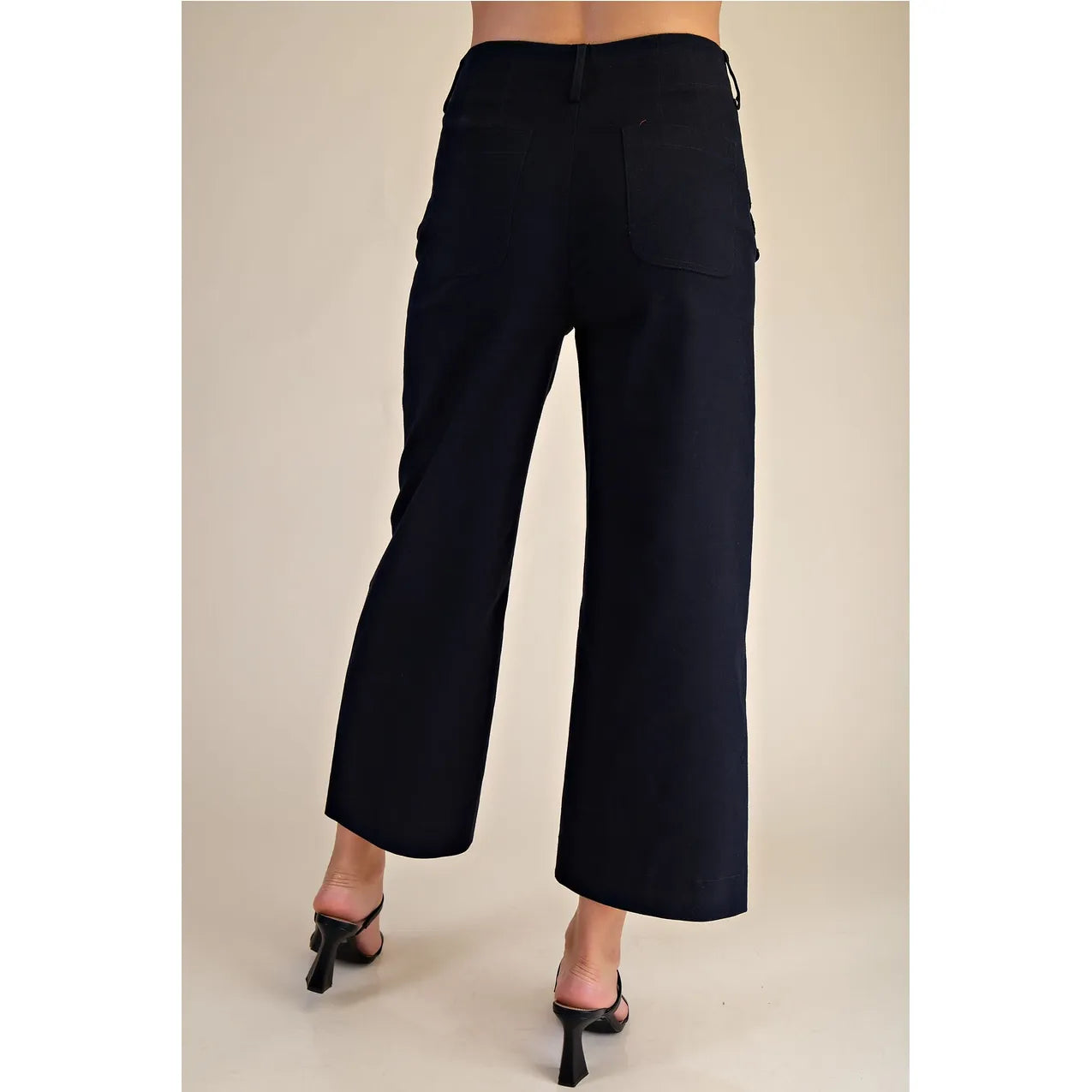 Gray Colette Wide-Leg Scallop Pocket Pants