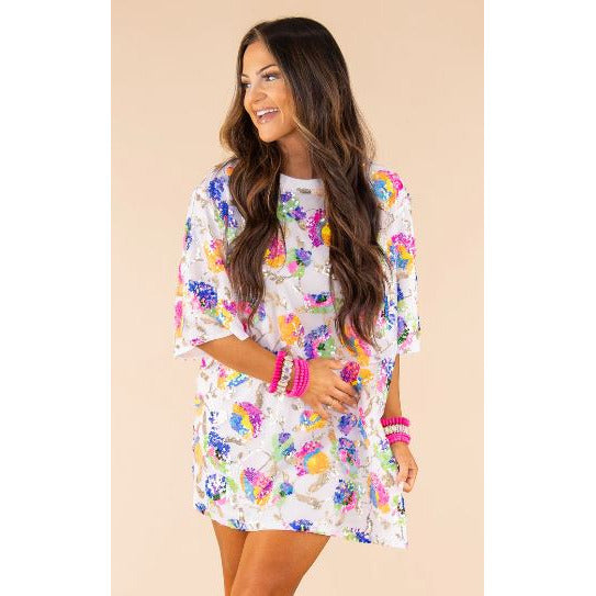 Floral Flair Sequined Tunic Dress