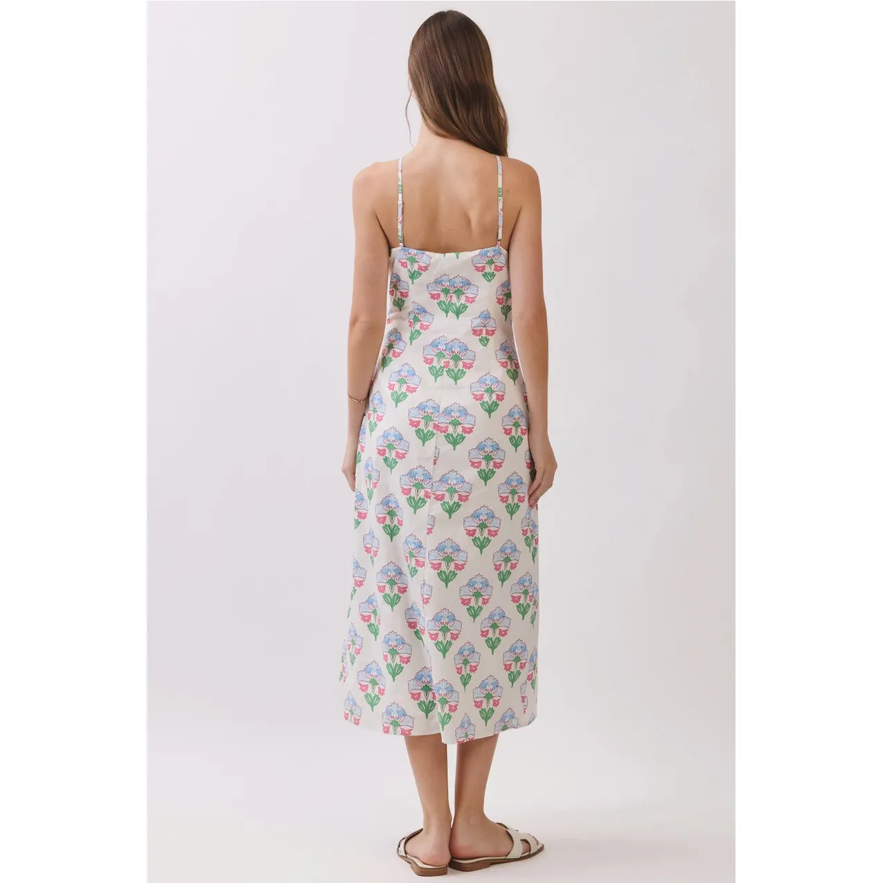 Floral Print Halter Midi Dress with Rosette Detail