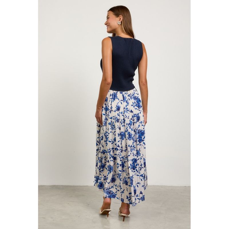 Floral Knit-Bodice Maxi Dress
