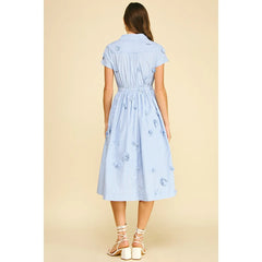 Wheat Sandy Floral Embroidered Stripe Midi Dress