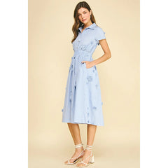 Bisque Sandy Floral Embroidered Stripe Midi Dress