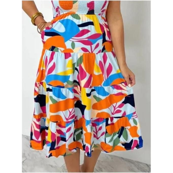 Gallette Smocked Print Maxi Dress