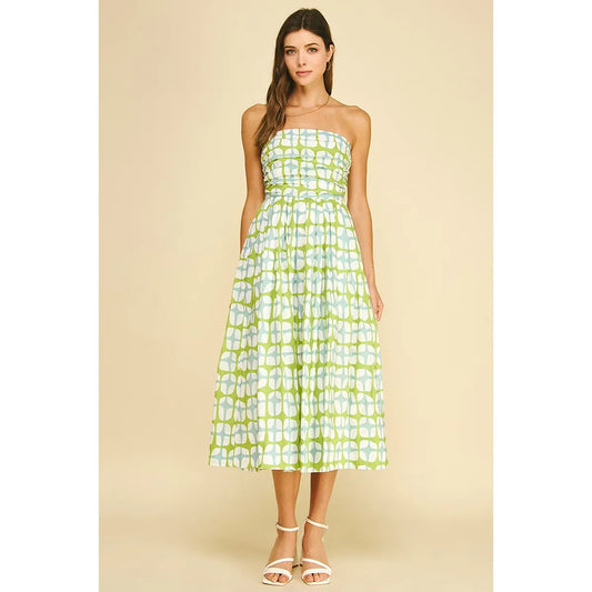 Into The Green Geometric Print Midi Dress