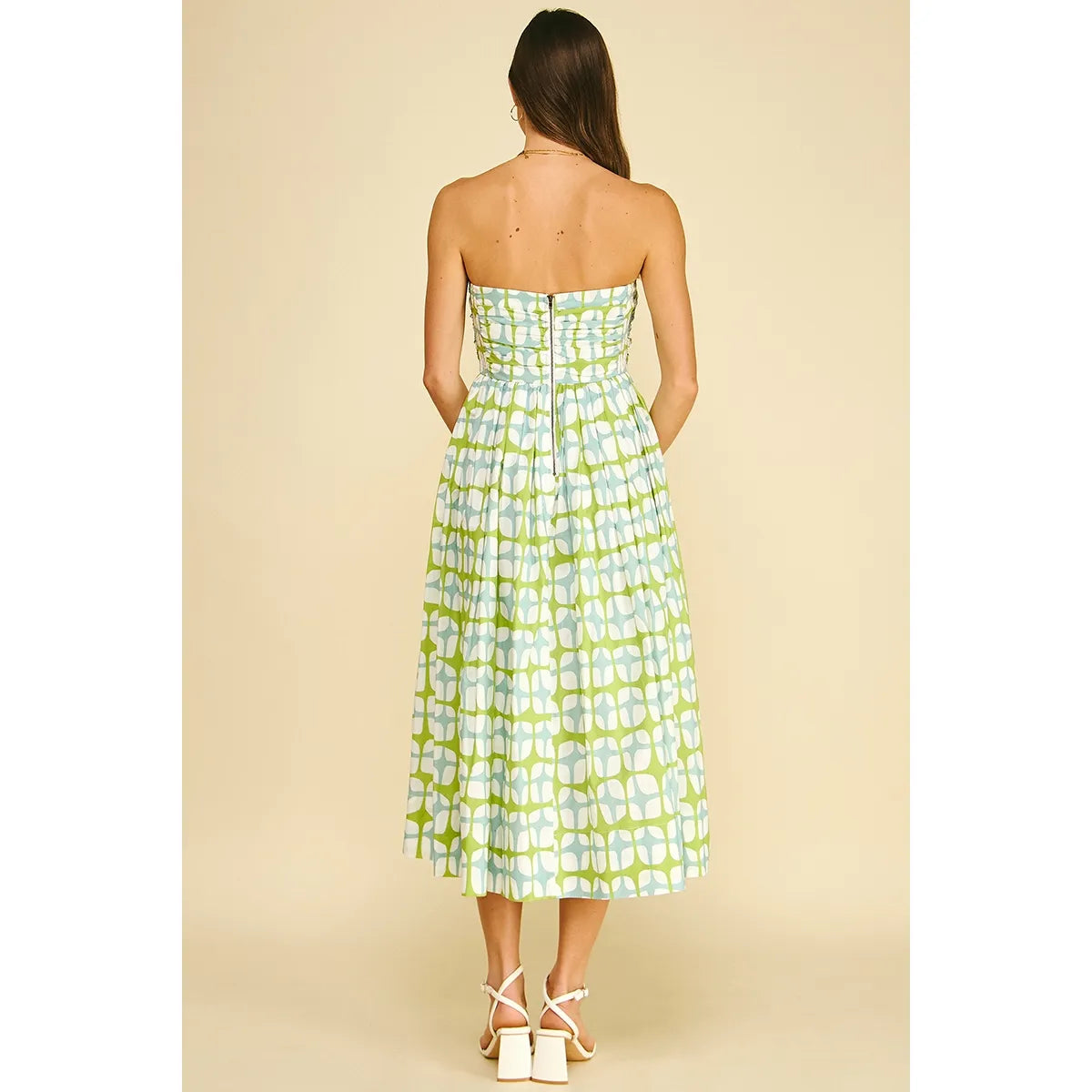 Into The Green Geometric Print Midi Dress