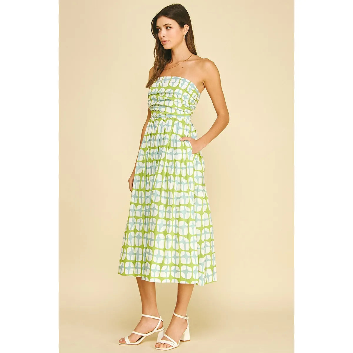 Into The Green Geometric Print Midi Dress