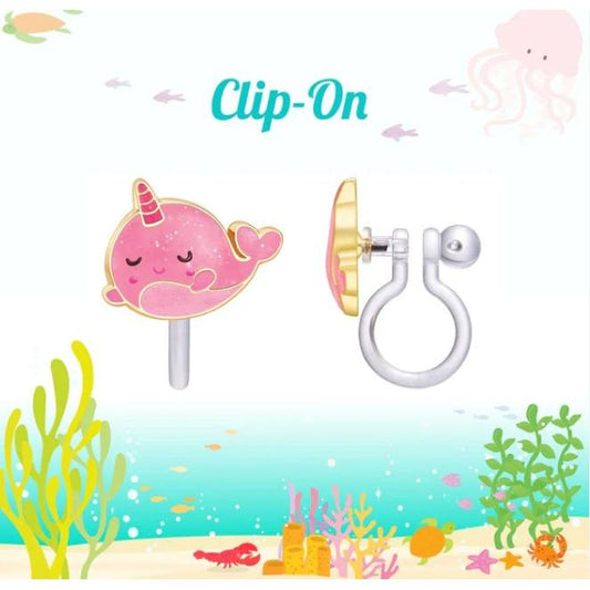 Glitter Pink Narwhal Clip-On Cutie Earrings