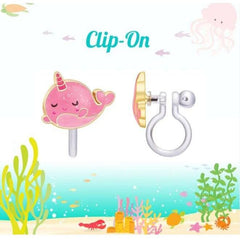 White Smoke Glitter Pink Narwhal Clip-On Cutie Earrings
