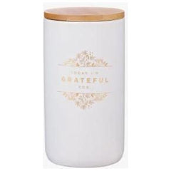 Light Gray Grateful Gold and White Ceramic Gratitude Jar with Cards