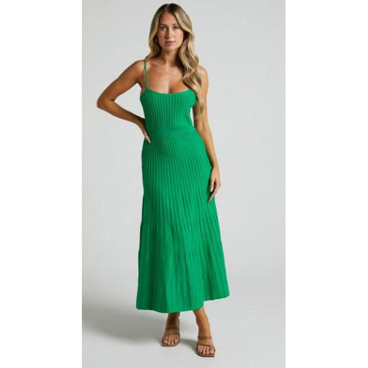 Leblanc Knit Ribbed Midi Dress-GREEN