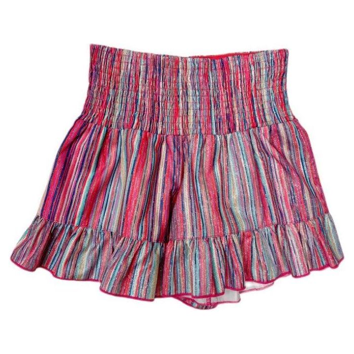 White Smoke Hannah Banana Collection Smocked Sparkle Shorts with Ruffle Hem