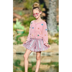 Tan Hannah Banana Collection Smocked Sparkle Shorts with Ruffle Hem