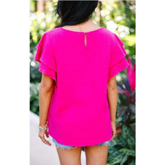 Deep Pink It's All True Ruffled Gauze Top