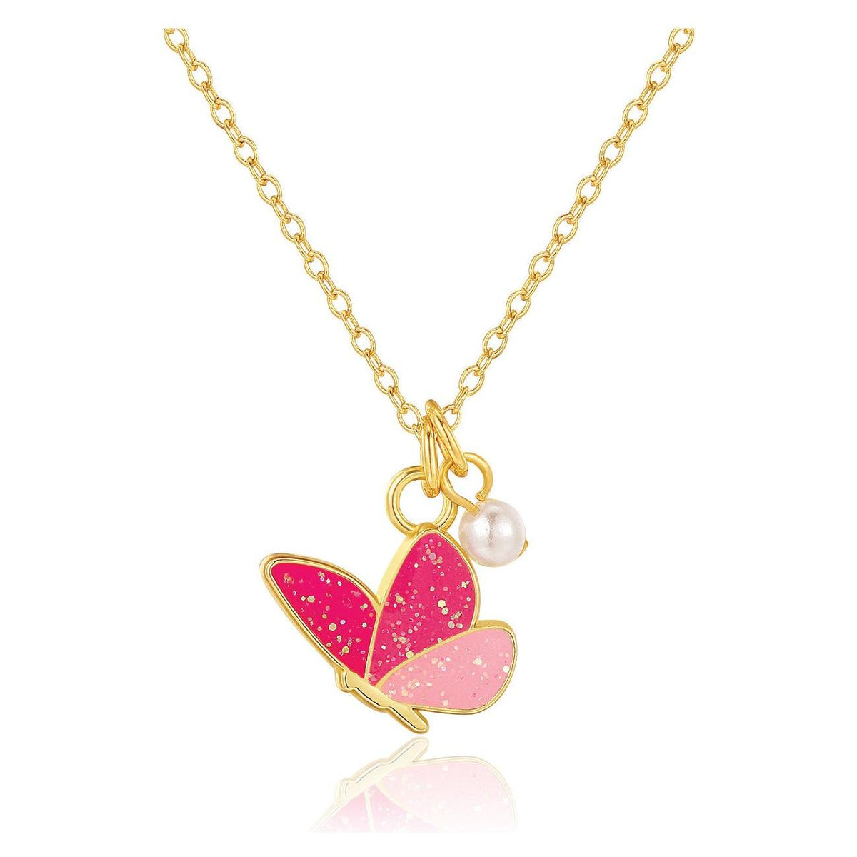 White Smoke Sweet Petite Glitter Butterfly Necklace