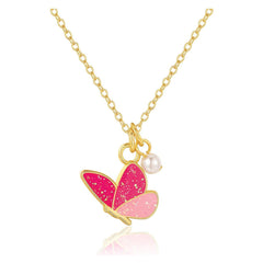 White Smoke Sweet Petite Glitter Butterfly Necklace