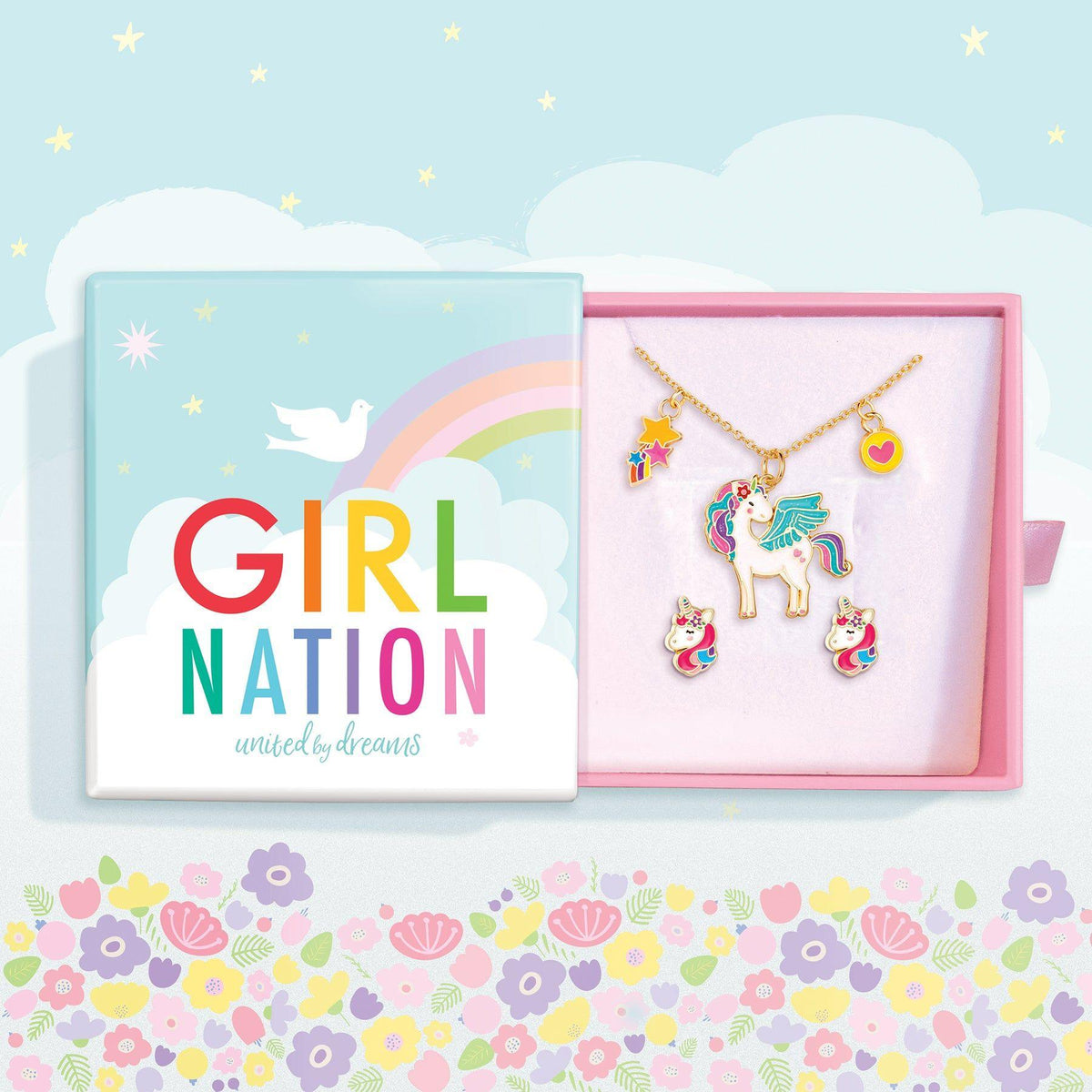 Powder Blue Charming Whimsy Necklace and Earring Gift Set- Unicorn Dreams