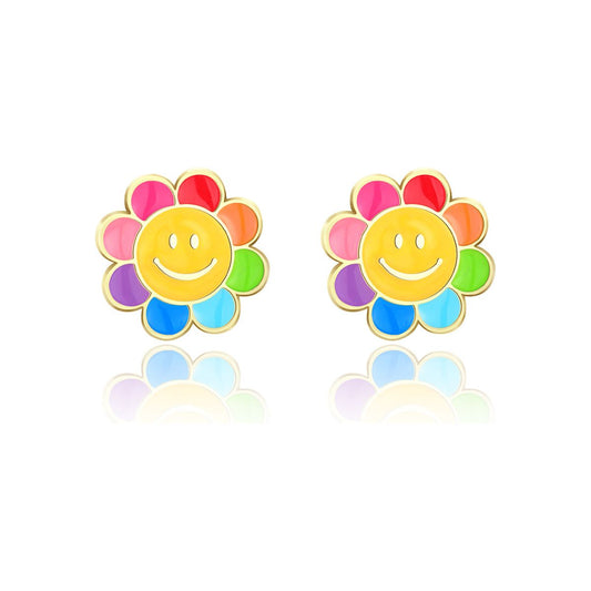 Rainbow Happy Flower Stud Earrings