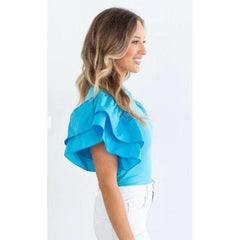 White Smoke Newport Ruffle Sleeve Bodysuit-Aqua