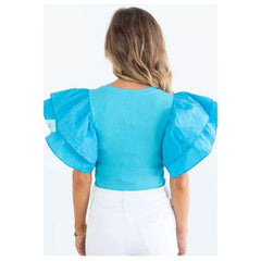 White Smoke Newport Ruffle Sleeve Bodysuit-Aqua
