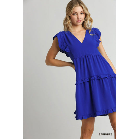 A Pop Of Color Tiered Ruffle Dress-SAPPHIRE