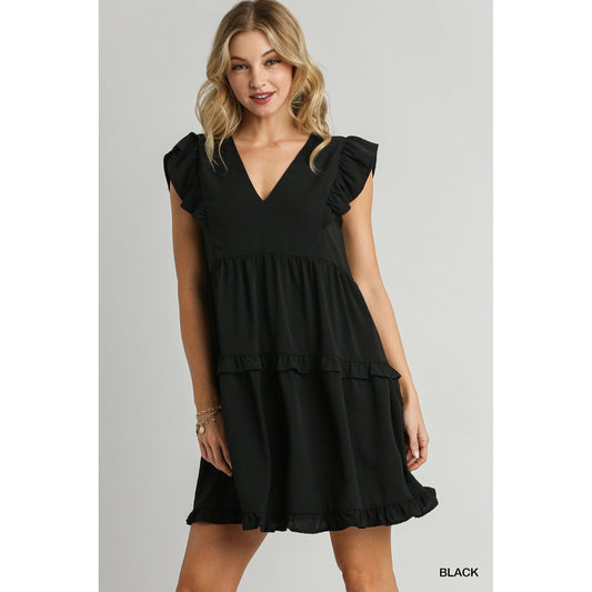 A Pop Of Color Tiered Ruffle Dress-BLACK