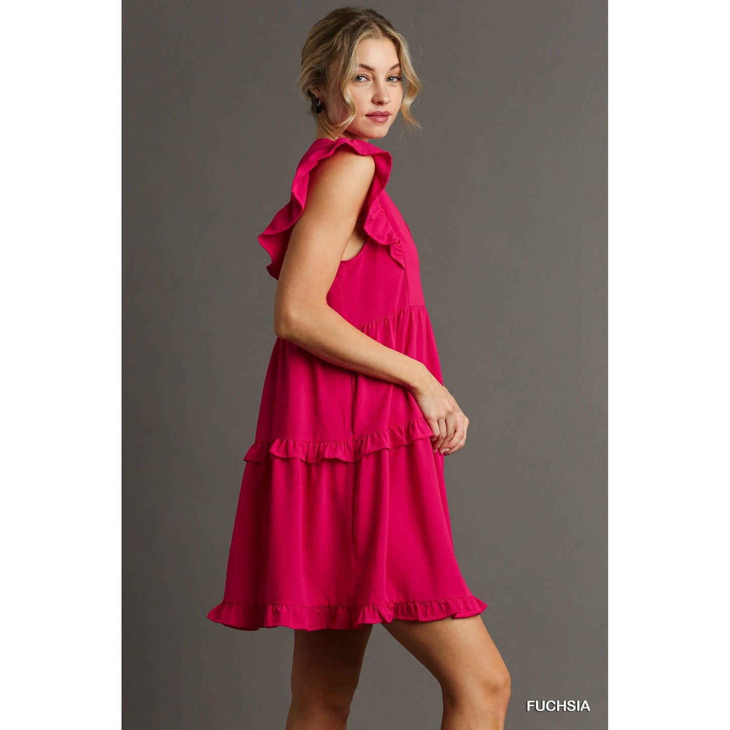 A Pop Of Color Tiered Ruffle Dress