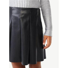 Black Kids Faux Leather Pleated Skirt