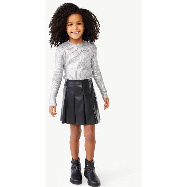 Kids Faux Leather Pleated Skirt