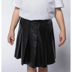 Black Kids Faux Leather Pleated Skirt