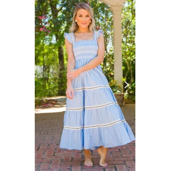 Light Blue Lena Lace Trace Midi Dress