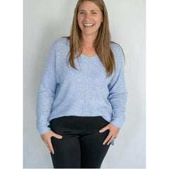 Light Gray Leena Periwinkle Knit Crew Neck Sweater