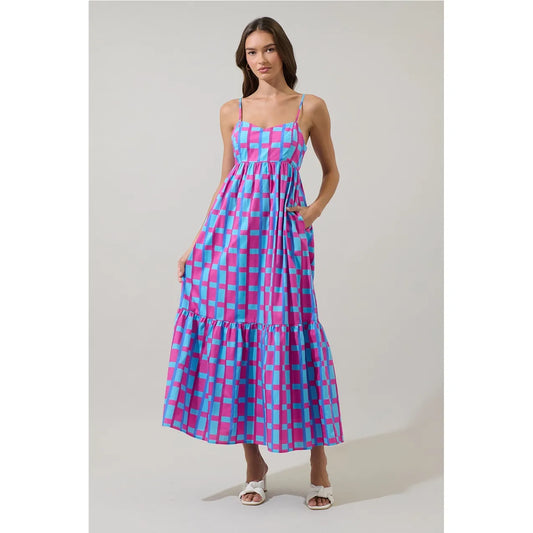 Marvy Checker Cabana Flowy Maxi Dress