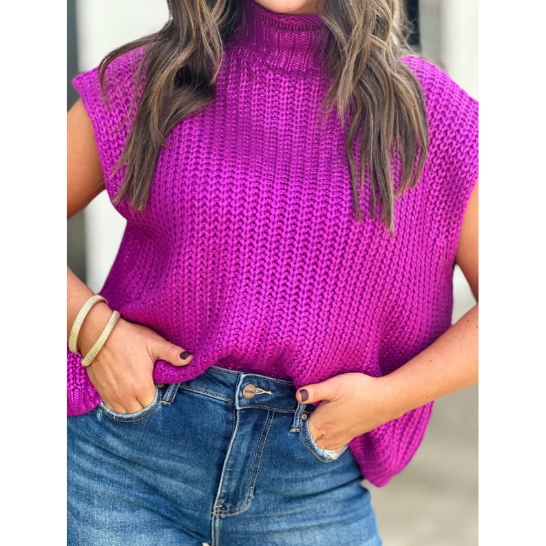 Violet Red Metallic Foil Knit Sweater