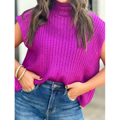Violet Red Metallic Foil Knit Sweater