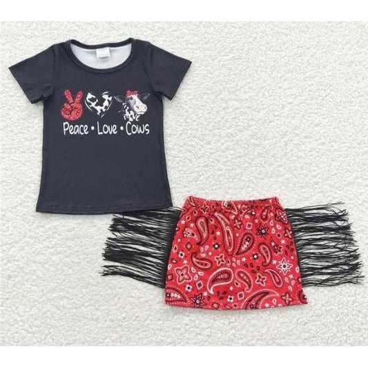 Peace. Love. Cows Girls Tassel Skirt Set