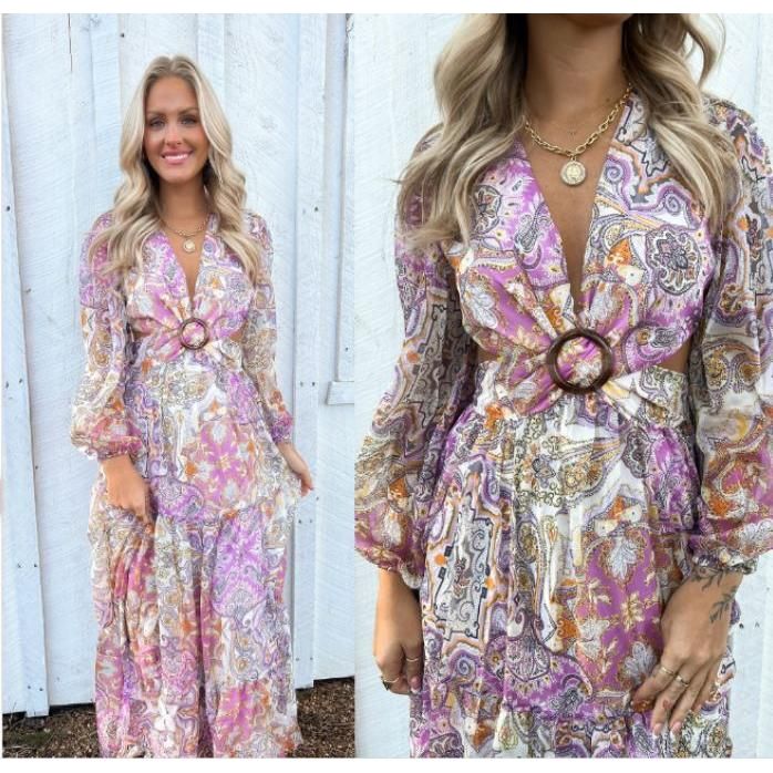 Presley Paisley Floral Chiffon V-Neck Maxi Dress